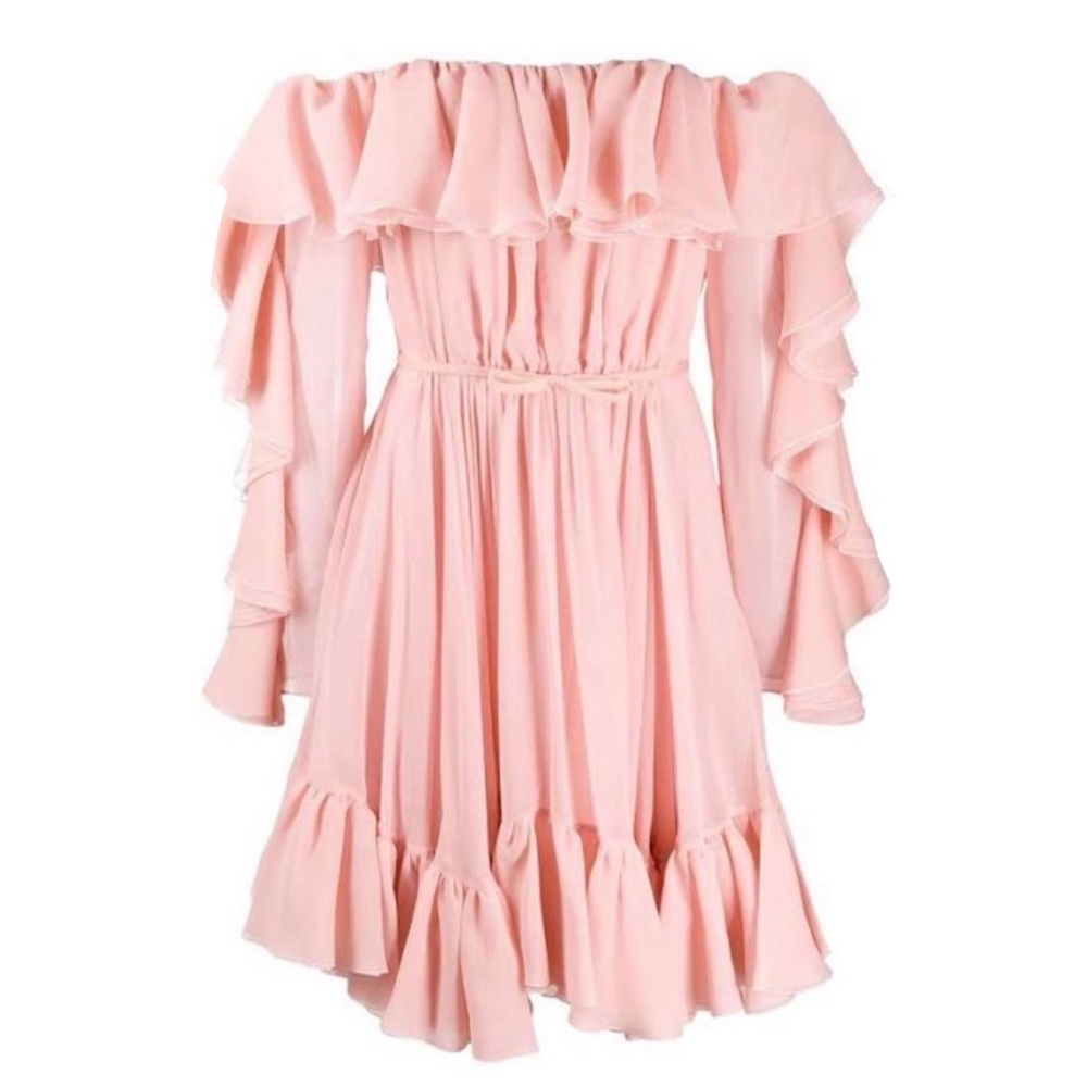 Giambattista Valli Frilled Silk Off-the-Shoulder Dress